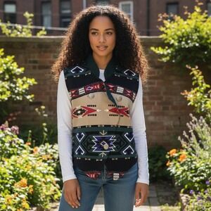 Southwestern Geometric Print Vest Womens M Western Boho Rodeo Aztec Tribal Print